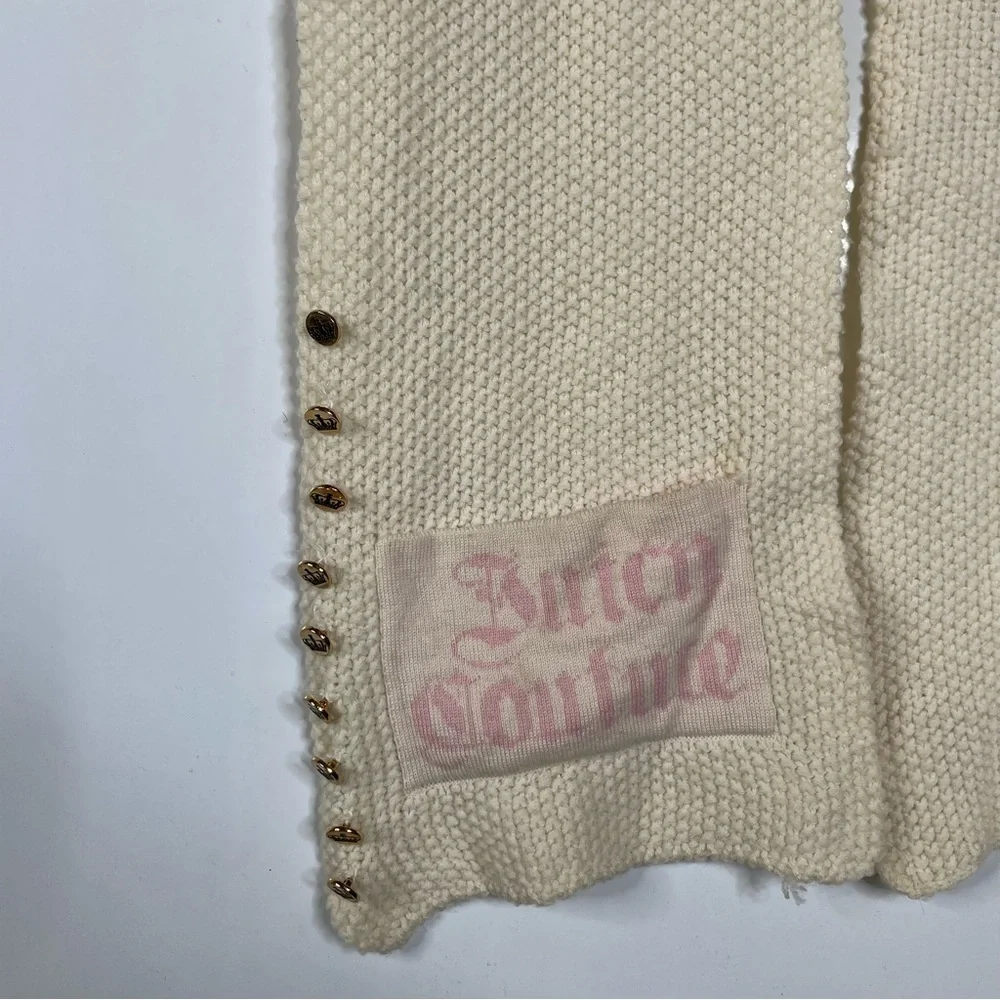 Y2K Vintage Juicy Couture Merino Wool Cream Scarf with Button and Pocket Details